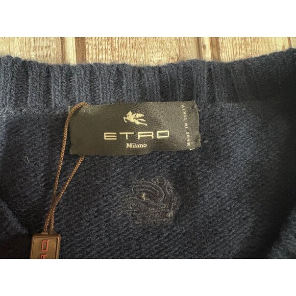 Etro Milano Herren wool Sweater Pullover sz 2XL color Navy NWT mspr $698 Italy - Picture 2 of 12